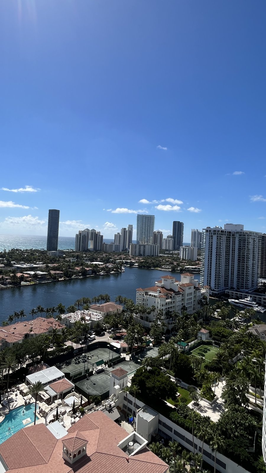 Aerial view of Aventura, Florida — towers along the water